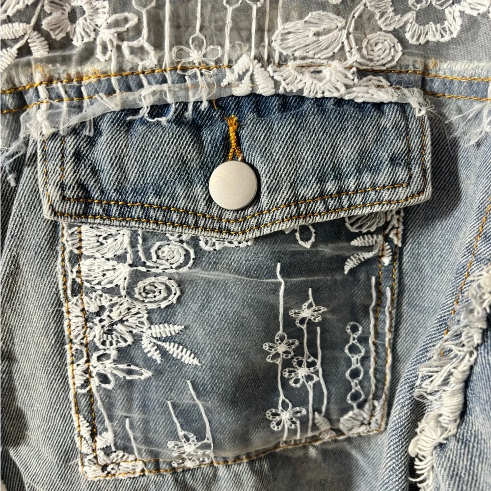 POL Blue Denim Jacket with White Lace Accents - Picture 2 of 10